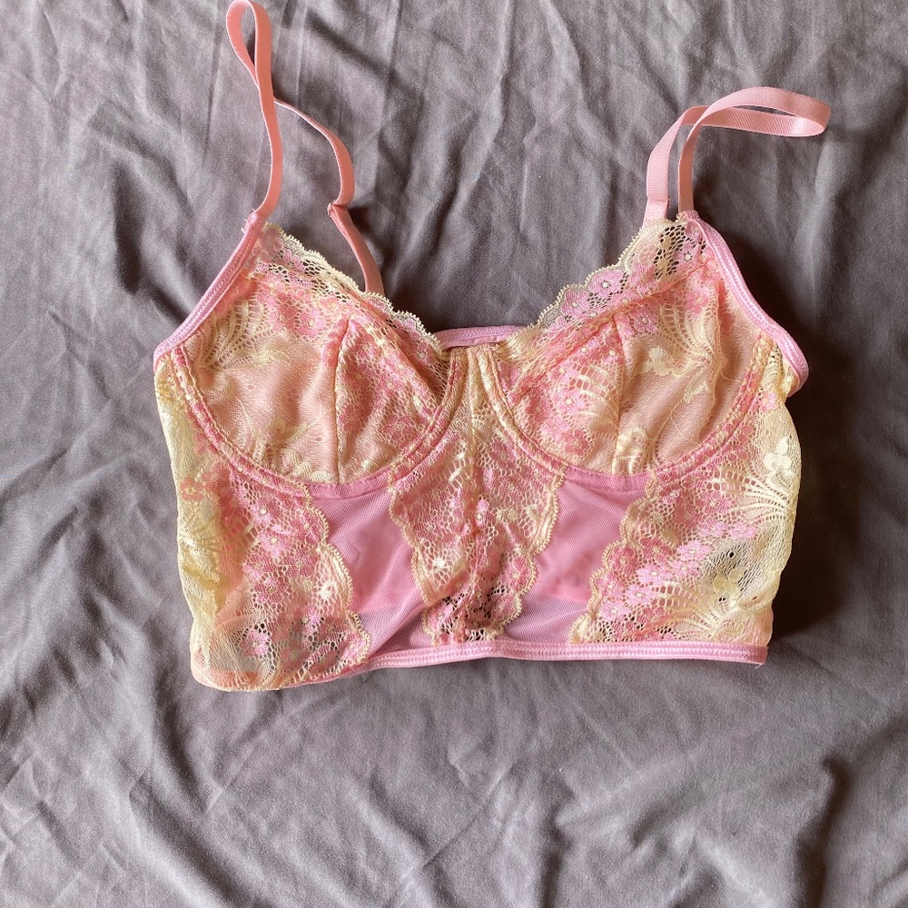 Pink and yellow festival lace crop top